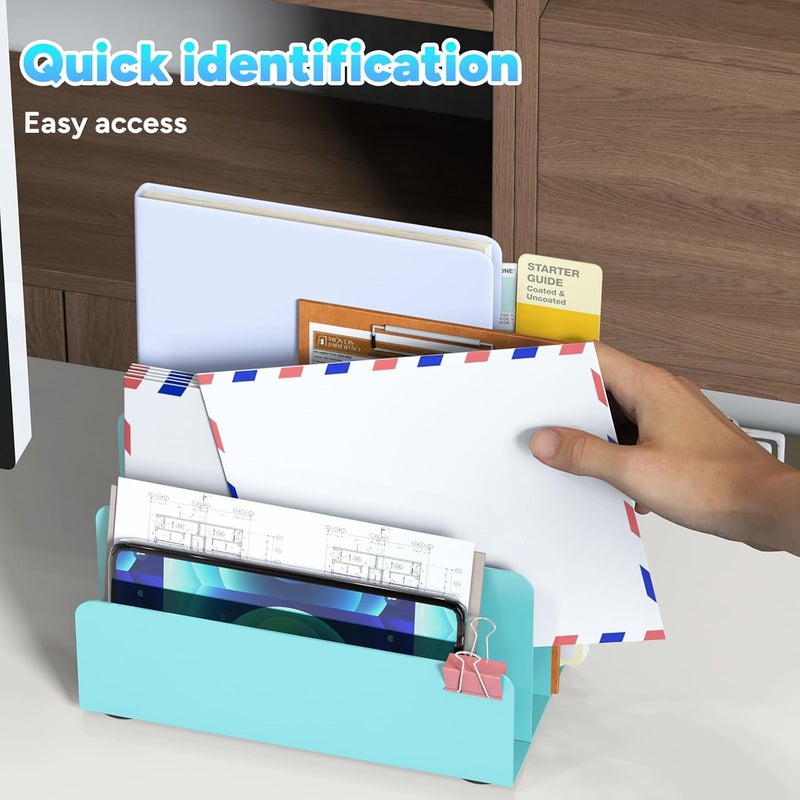 OUTIOE Mail Organizer Countertop, Small Desk File Organizer, Metal File Holder - Essential Workspace Organizers for Office Desk, Home Office (Blue) - Image 4